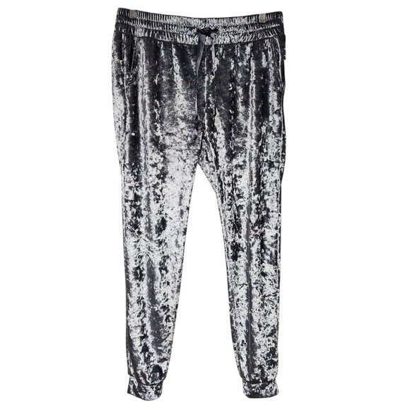 Blue Desire XL Joggers Velour Shimmery Silver Gray Holiday Pants Stretch NWT - Picture 1 of 7